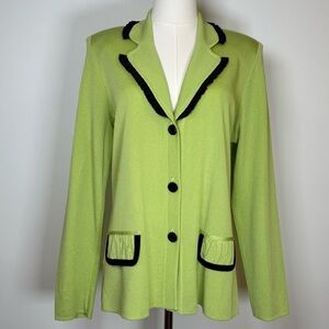 Misook Knit Jacket Bright Green Button Front Tailored Women’s Size Small